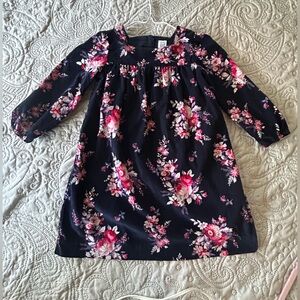 Baby Gap girl’s size 5 pinwale corduroy floral dress. Navy with pink roses